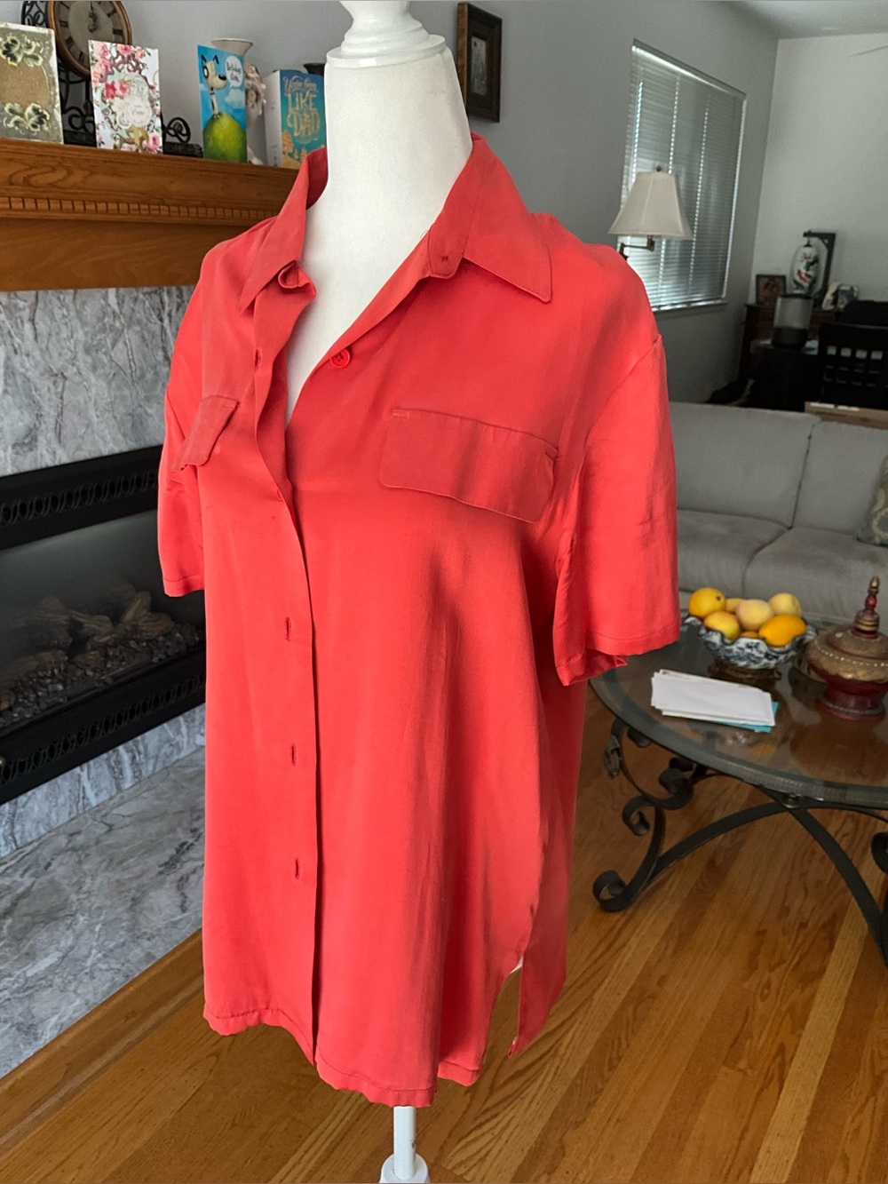 Women's Short-Sleeve Button Front Blouse - Coral Red